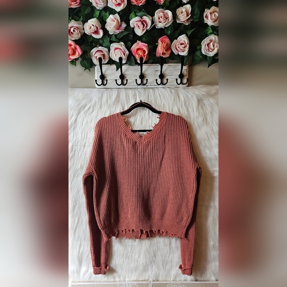 Anthropologie Moon & Madison *Rare* Deep V Fray Cardigan (NWT) - Picture 3 of 8